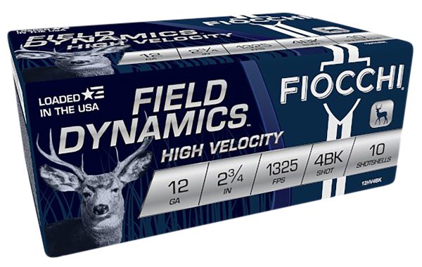 Fiocchi 12HV4BK Field Dynamics High Velocity 12Gauge 2.75" 27Pellets 4Buck Shot 10 Per Box/25 Case