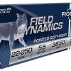 Fiocchi 22250B Field Dynamics  22-250Rem 55gr Pointed Soft Point 20 Per Box/10 Case