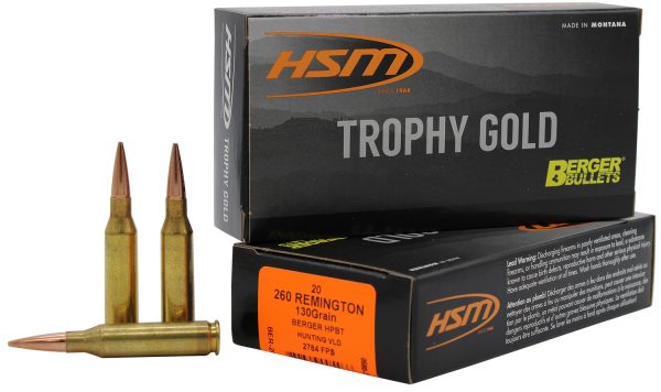 HSM 260130VLD Trophy Gold Extended Range 260 Rem 130 gr Berger Hunting VLD Match 20 Per Box/ 25 Case