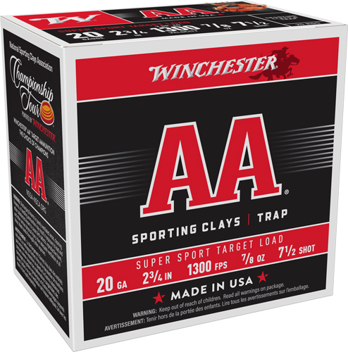 WINCHESTER AA 20GA 2.75" 7/8OZ - #7.5 1300FPS 250RD CASE LOT